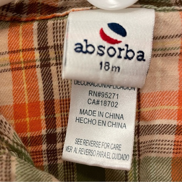 Absorba Button Down Shirt Roll-up Sleeves Orange/Brown/Green Boy Size 18 Months - Picture 5 of 7